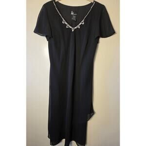 Vintage KS Collection Womens 12 Black Mid Length Dress Short Sleeve Rhinestones